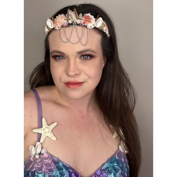 Mermaid Custom Headpiece Head Wear Hat Headband Performance Mermaid Crown with R - Picture 8 of 10